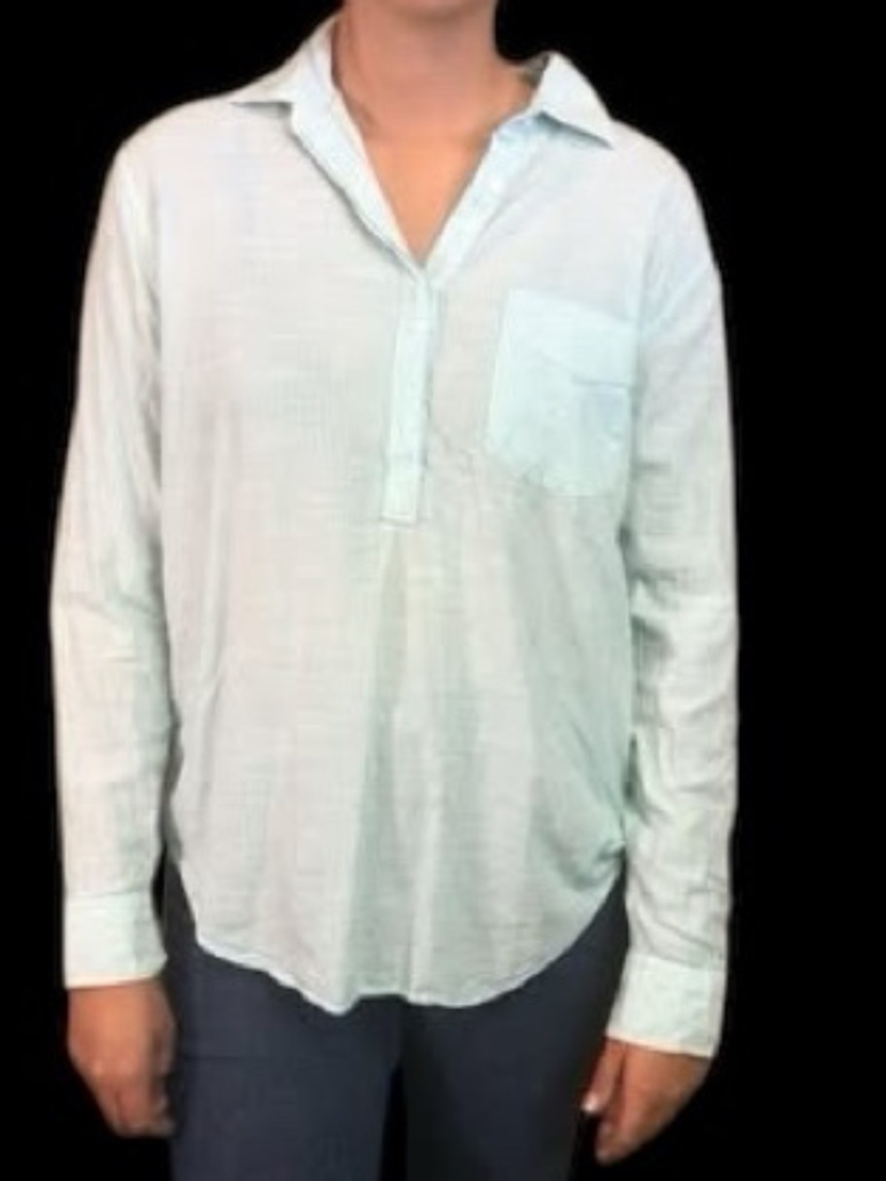 Women's Size Medium GAP Button Up Mint Green Striped Blouse Shirt